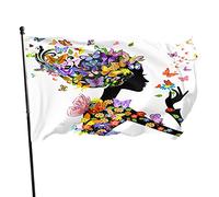 Farfalla Donne Giardino Bandiera 3x5 FTBbellezza Femminile Con Fiori Colorati Farfalle Capelli Arte Poliestere Cortile Bandiere Casa Patio Prato Banner di Saluto per Esterni