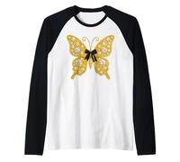 Farfalla dorata che indossa un elegante fiocco nero Maglia con Maniche Raglan