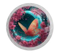 Farfalla e Luna - Confezione da 4 pomelli bianchi per cassetti da cucina, per cassettiera, comodino, armadio