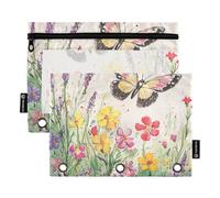 Farfalla Fiori Colorati Trendy Matita Sacchetto 3 Anelli Tasca per 3 Fori Raccoglitore Sacchetti con Impermeabile per Bambini Cancelleria Organizzatore Upplies
