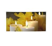 Farfalla gialla con candele bianche banner stampati cartelli personalizzati foto testo sfondo banner banner da parete per interni ed esterni per decorazioni domestiche o fondali