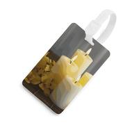 Farfalla gialla con candele bianche etichette per bagagli porta carte per valigie con scudo per la privacy borsa da viaggio targhetta identificativa per uomini e donne borsa zaino bianco stile
