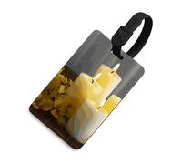 Farfalla gialla con candele bianche etichette per bagagli porta carte per valigie con scudo per la privacy borsa da viaggio targhetta identificativa per uomini e donne borsa zaino nero stile