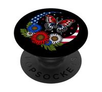 Farfalla girasole 4 luglio rosso bianco blu bandiera PopSockets PopGrip Adesivo