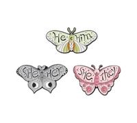 Farfalla Grammatica Reverspins - Pronomi distintivi smaltati per abbigliamento, normale, Metallo non prezioso