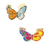 Farfalla Grammatica Reverspins - Pronomi distintivi smaltati per abbigliamento, normale, Metallo non prezioso