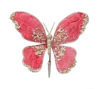 Farfalla in flanella per ornamento natalizio con paillettes glitterate, progettata da appendere su alberi, pareti o come decorazione centrotavola per le feste (rosa scuro)