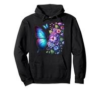 Farfalla in Multicolore Blu Viola Insetto Farfalle Fiori Felpa con Cappuccio