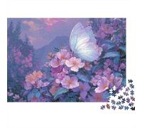 Farfalla in Purplearden Puzzle da 1000 pezzi Farfalla bianca su fiore viola per adulti Gioco educativo Bellissima decorazione Difficile Sfida maschile e femminile Compleanno 38x26cm