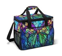 Farfalla in vetro colorato con grandi ali borsa termica da campeggio isolata refrigeratori da spiaggia borse portatili a prova di perdite con tracolla