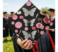 Farfalla laurea Cap Topper, floreale elegante fiore rosa primavera pesca senior 2026 Grad Cap decorazioni laurea bomboniere cerimonia Photoshoot accenti 24,9 x 24,9 cm