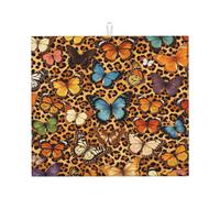 Farfalla Leopard Stuoia di essiccazione assorbente per il bancone | Tappetino da cucina assorbente da 40,6 x 45,7 cm con anello per appendere scolapiatti sotto scolapiatti caffettiera