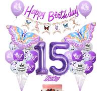 Farfalla ragazza 15 anni decorazione compleanno viola, palloncino 15 anni farfalla viola, 15 farfalla decorazione compleanno ragazza, Palloncini 15 anni deco farfalla viola