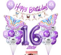 Farfalla ragazza 16 anni decorazione compleanno viola, palloncino 16 anni farfalla viola, 16 farfalla decorazione compleanno ragazza, Palloncini 16 anni deco farfalla viola