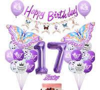 Farfalla ragazza 17 anni decorazione compleanno viola, palloncino 17 anni farfalla viola, 17 farfalla decorazione compleanno ragazza, Palloncini 17 anni deco farfalla viola