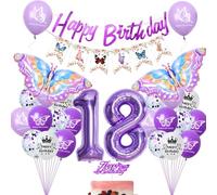 Farfalla ragazza 18 anni decorazione compleanno viola, palloncino 18 anni farfalla viola, 18 farfalla decorazione compleanno ragazza, Palloncini 18 anni deco farfalla viola