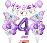 Farfalla ragazza 4 anni decorazione compleanno viola, palloncino 4 anni farfalla viola, 4 farfalla decorazione compleanno ragazza, Palloncini 4 anni deco farfalla viola