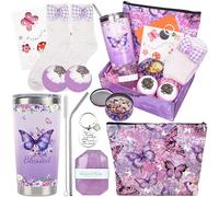 Farfalla Regalo di compleanno per le donne - Regali cristiani per le donne Farfalla Spa Regali Viola Farfalla Scatola Regalo Tumbler Tazza Portachiavi Borsa Cosmetica Calzini Regali Religiosi per