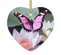 Farfalla rosa 1 elegante ornamento da appendere in ceramica a forma di cuore - l'accento perfetto per la decorazione
