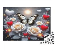 Farfalla Rosa Bianca Puzzle 1000 Pezzi Carta per Adulti Relax Floreale Romantico Scena d’Amore Gioco di Puzzle per Famiglia Regalo Casa 70x50cm/1000pcs