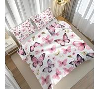 Farfalla rosa singolo Set Copripiumino, Insetti ad acquerello Copripiumini e set da letto, Fiori nella stanza dei bambini - Parure Copri Piumino, stile bohémien - Sacco Piumone 135x200cm con 2 federa