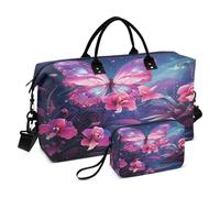 Farfalla Rosa Stellata Borsa da Palestra Sportiva da Nuoto con Trucco Sacchetto Borsone Tracolla per Donna Viaggio