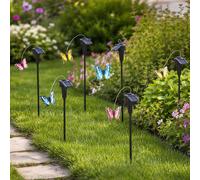 Farfalla solare a spina volante rotazione volo simulazione motorizzata azionamento terra picco decorazione giardino, plastica, interruttore, H 60 cm, set di 6