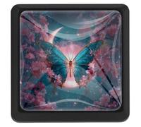 Farfalla sotto la luna confezione da 3 pomelli quadrati per armadietti, maniglie nere per mobili da cucina, camera da letto, comò, cassetti, pomelli per armadio, armadio