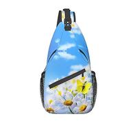 Farfalla su margherita Lavanda su borsa a tracolla in legno Borsa a tracolla sul petto da uomo, leggera, per escursioni e viaggi