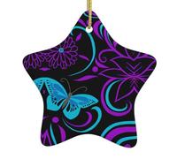 Farfalla sulla bella stampa floreale ornamenti cristiani dell'albero di Natale, ornamenti della stella della fattoria, stella di ceramica Shap per la decorazione di vacanza