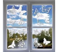 Farfalla Suncatcher Adesivo per finestra, 24 prismi, autoadesivo, per finestre, per uccelli, per finestre, bianco