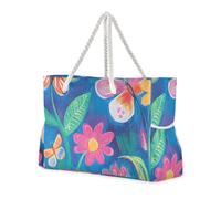 Farfalla svolazzante intorno ai fiori colorati borsa da spiaggia a prova di sabbia con tasche laterali borsa da viaggio borsa sportiva da spiaggia perfetta per viaggi, piscina, nuoto, spiaggia