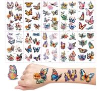 Farfalla Tatuaggi Temporanei Bambini, 10 Foglie Acquerelli 3D Fiore Farfalla Libellula Tatuaggio Giocattolo, Riempimento per Cartelle Scolastiche, Regalini per Feste di Compleanno per Ragazzo Ragazza