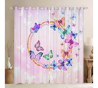 Farfalla Tende Colorate per Bambini e Ragazze - Finestra Tende 3D Animali per Camera Da Letto e Soggiorno - Rosa Girly W66*L72