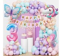 Farfalla Unicorno, Decorazione di Compleanno per Bambine 3 Anni, Decorazione a Farfalla per Bambini