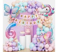 Farfalla unicorno, decorazione di compleanno per bambine, 6 anni, decorazione per compleanno per bambini, decorazione a farfalla, decorazione per compleanno, palloncini pastello, ghirlanda,