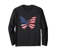 Farfalla USA Bandiera Vintage Carino Americano 4 luglio Ragazza Maglia a Manica
