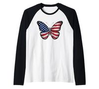 Farfalla USA Bandiera Vintage Carino Americano 4 luglio Ragazza Maglia con Maniche Raglan