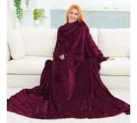 FARFALLAROSSA Coperta con Maniche, Coperta Plaid Pile 170x200, Coperta Indossabile Flanella Divano Donna/Uomo, Leggera e Calda, Bordeaux