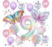 Farfalle 9 anni Compleanno Ragazza, Palloncini Foil Farfalla 9 anni Compleanno, 9 Anni Farfalla Compleanno Palloncini, 9 anni Compleanno Decorazione Rosa, Farfalla 9 anni Palloncini Ragazza