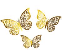 Farfalle adesive 3D, 12 pezzi, colore: oro