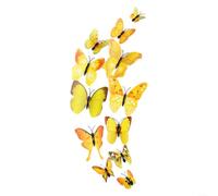 Farfalle adesive da parete, 12 pezzi, design 3D, per camera da letto, giardino, balcone, decorazione in materiale plastico (giallo)