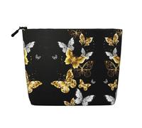 Farfalle bianche e dorate nere, una borsa versatile da viaggio, ideale per la routine quotidiana e i viaggi di lavoro, Nero , Taglia unica, Beauty case