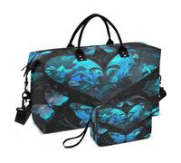 Farfalle Blu Cuori Scuri Borsone da Viaggio Borsa da Palestra Borsa da Weekend con Borsa da Toilette per Ragazze Uomin