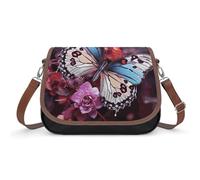 Farfalle colorate su fiori borsa a tracolla per le donne, borsa a tracolla in pelle tracolla regolabile rimovibile, borse a mani libere