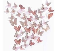 Farfalle Decorative 3D Farfalle Adesive da Parete 36 Pezzi Adesivi Murali Farfalle per Domestica Bambini Camera Da Letto Decorazione casa(Oro Rosa)