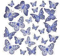 Farfalle Decorative,Adesivi Murali,Stickers,Farfalle,Adesivo Muro Decorativo,Farfalle Decorative Torta,Decorazione Da Parete,Decorazioni Camera,Farfalle Decorative Da Parete,Adesivi 3d,24 Pezzi,Blu