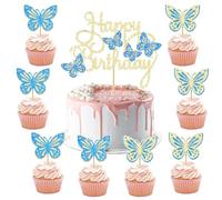 Farfalle Decorative Torta, 13 Pezzi 3D Farfalla Topper Torta, Decorazioni per Torte Compleanno Farfalle Cake Topper Ragazze Donna per Feste di Compleanno, Matrimoni, Feste a Tema (F)
