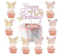 Farfalle Decorative Torta, 13 Pezzi 3D Farfalla Topper Torta, Decorazioni per Torte Compleanno Farfalle Cake Topper Ragazze Donna per Feste di Compleanno, Matrimoni, Feste a Tema (E)