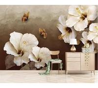 Farfalle Di Fiori Nostalgici D'Arte Retrò Dipinte A Mano 3D Carta Da Parati Facile Installare Mobili Sfondi Ufficio Divano Camera Letto Sfondo Decorazione Murale-250cm×170cm
